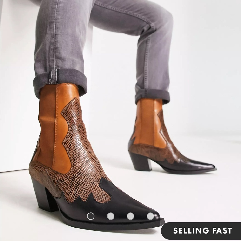 ASOS DESIGN heeled Chelsea western boots in brown leather